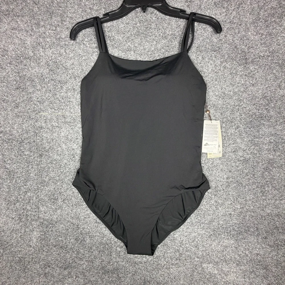 CALIA Strappy Back One Piece Swimsuit Pure Black Tummy Control WSA23116 Size 10